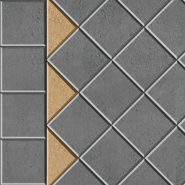 Paving Pattern | 45 Stack Bond with Contrasting Triangle Cut Inlay and Header